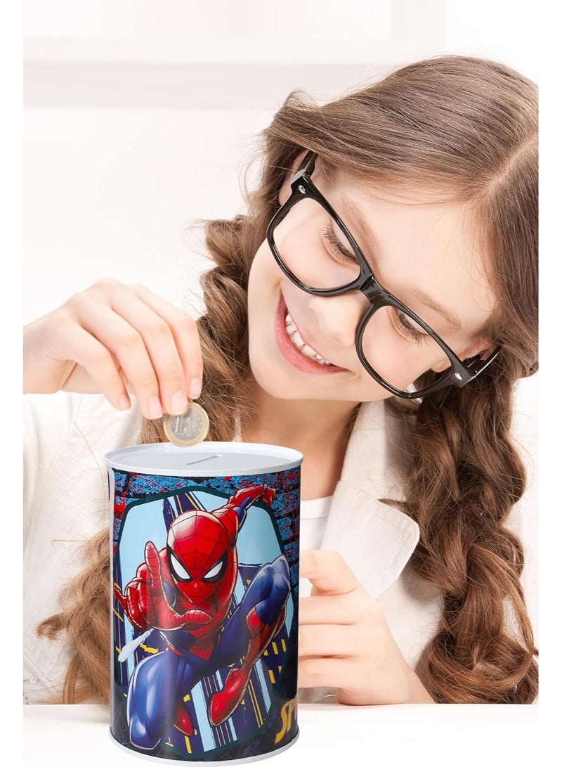SPIDERMAN Kids Money Piggy Bank Coin Saving Cash Tin Metal Box - Image 1